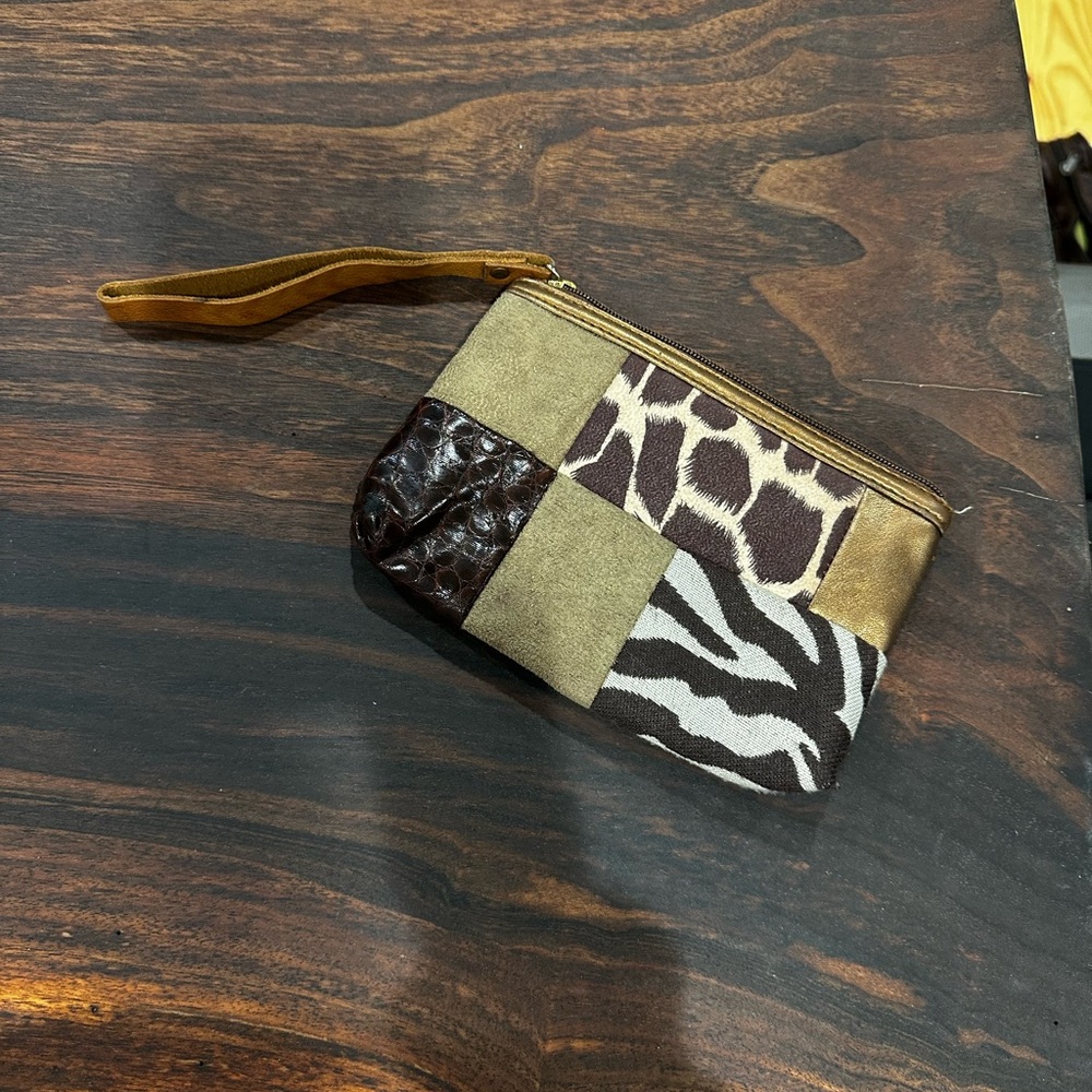 Coach Patchwork Animal Print Wristlet in Brown and Tan